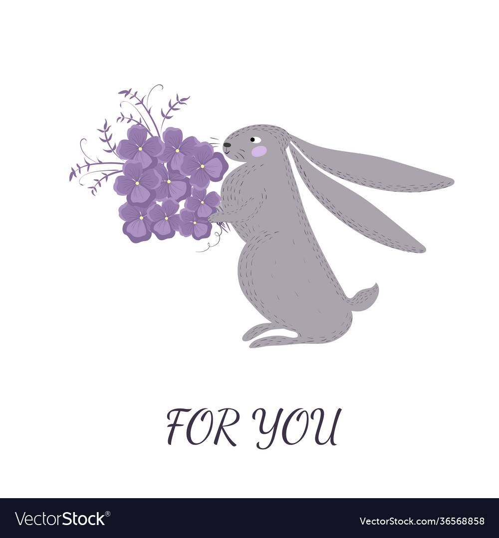 Bunny is holding a bouquet flowers Royalty Free Vector Image