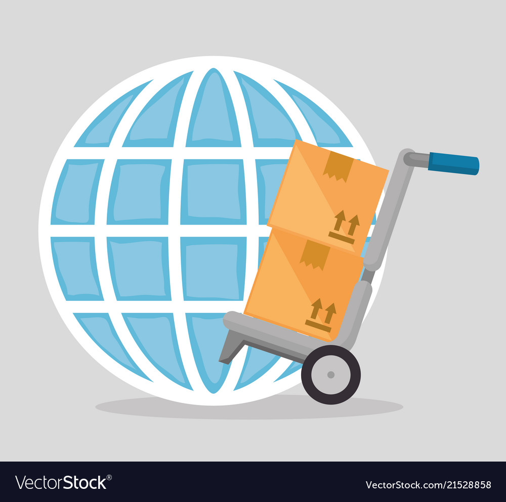 Cart with boxes and planet vector image Cart with boxes and planet
