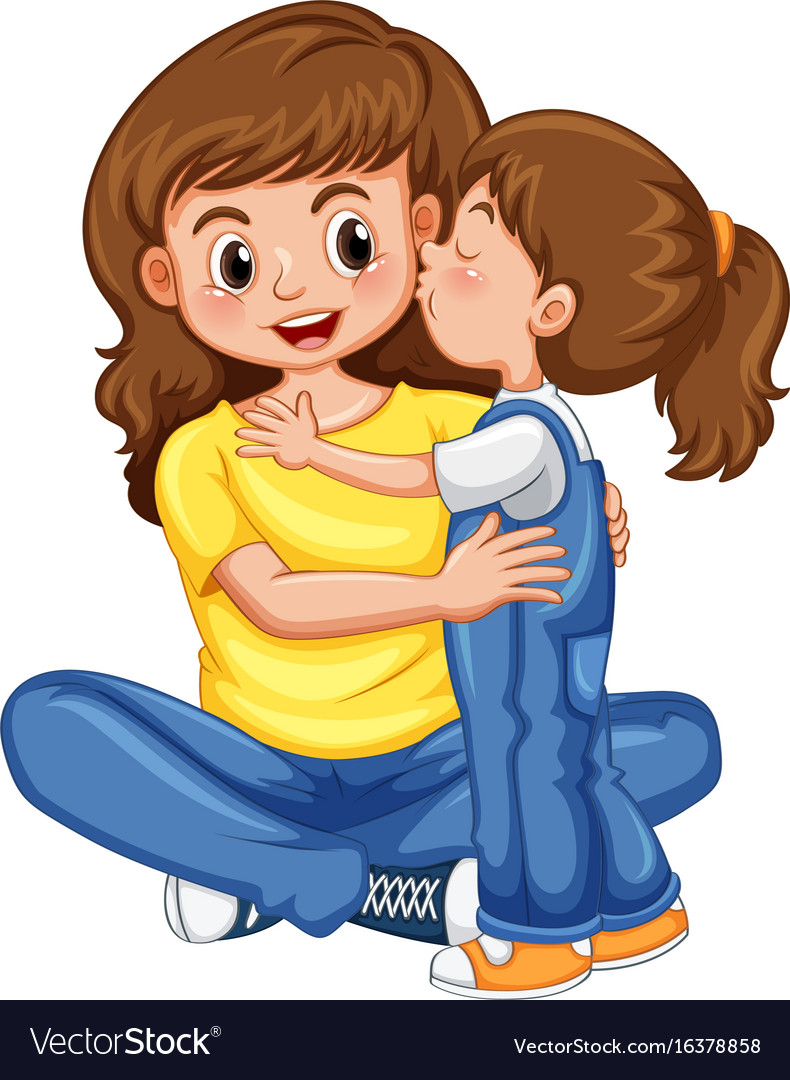 Daughter kissing her mother Royalty Free Vector Image