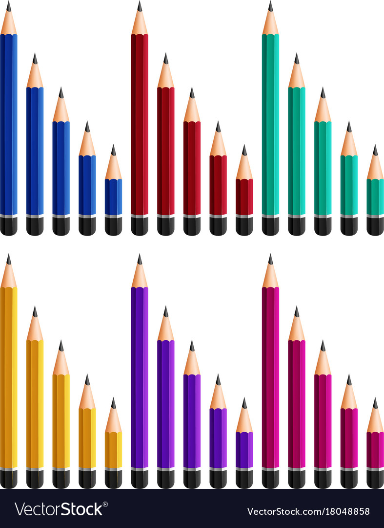 Different sizes of pencils in six colors Vector Image