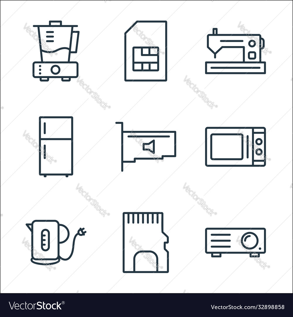 Electronic devices line icons linear set quality