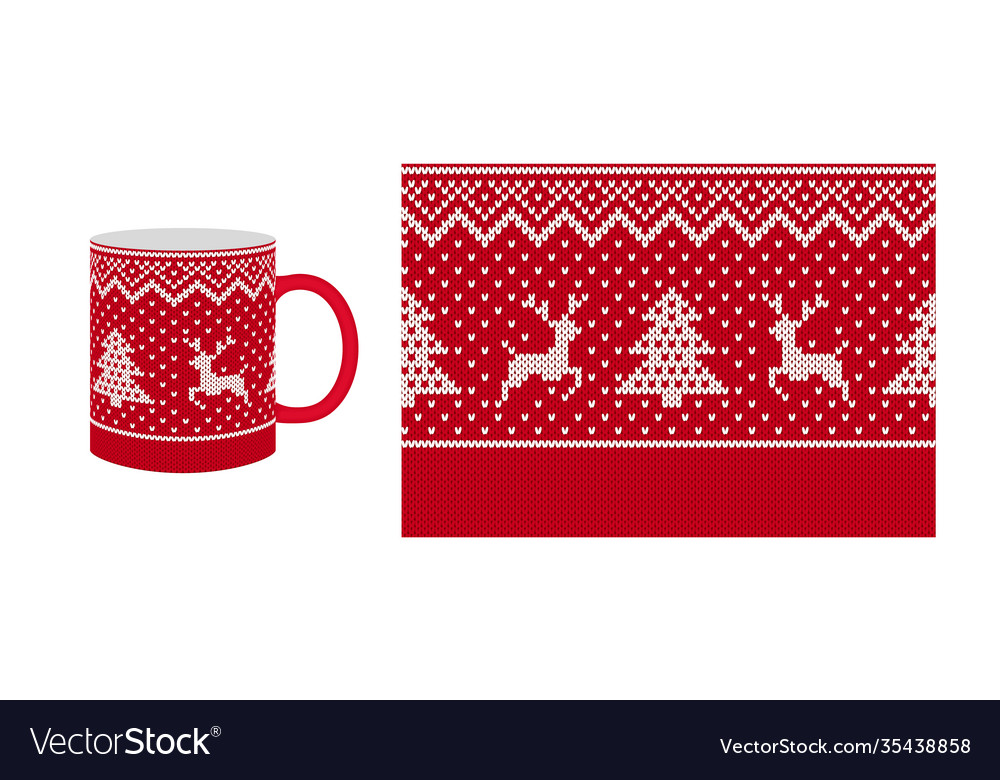 Knit seamless pattern red print border design vector image Knit seamless pattern red print border design