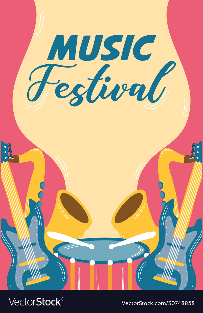 Music fest poster with instruments Royalty Free Vector Image