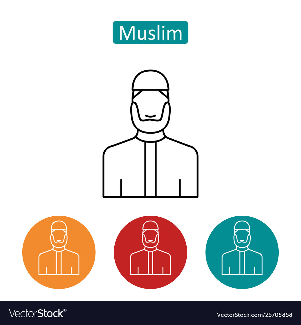 Muslim bearded man outline icons set Royalty Free Vector