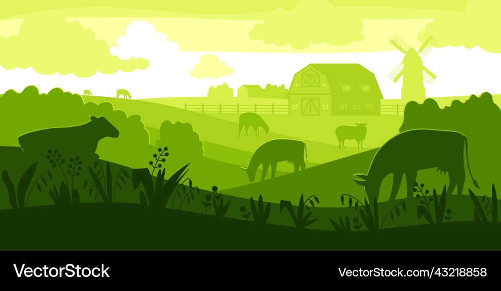 Rural landscape silhouette composition Royalty Free Vector