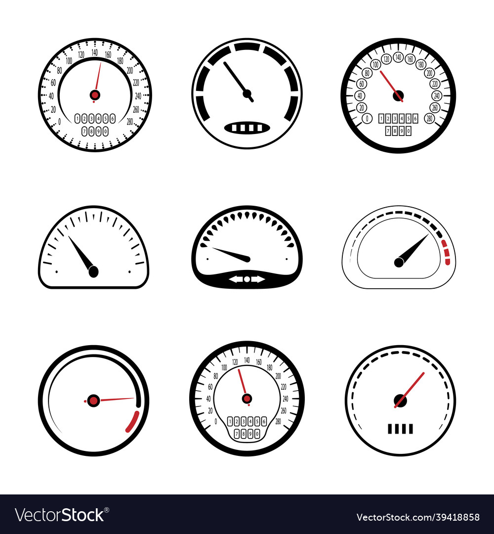 Speedometer icons of different types round