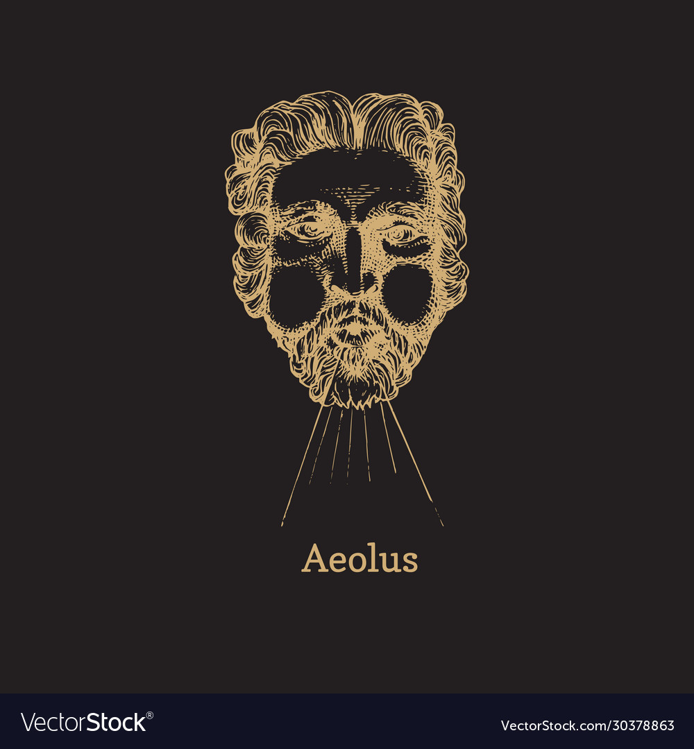 Aeolus God Keeper Winds Hand Drawn In Royalty Free Vector