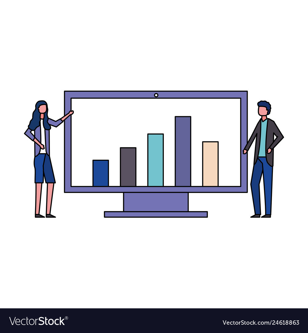 Businessman and woman computer chart financial