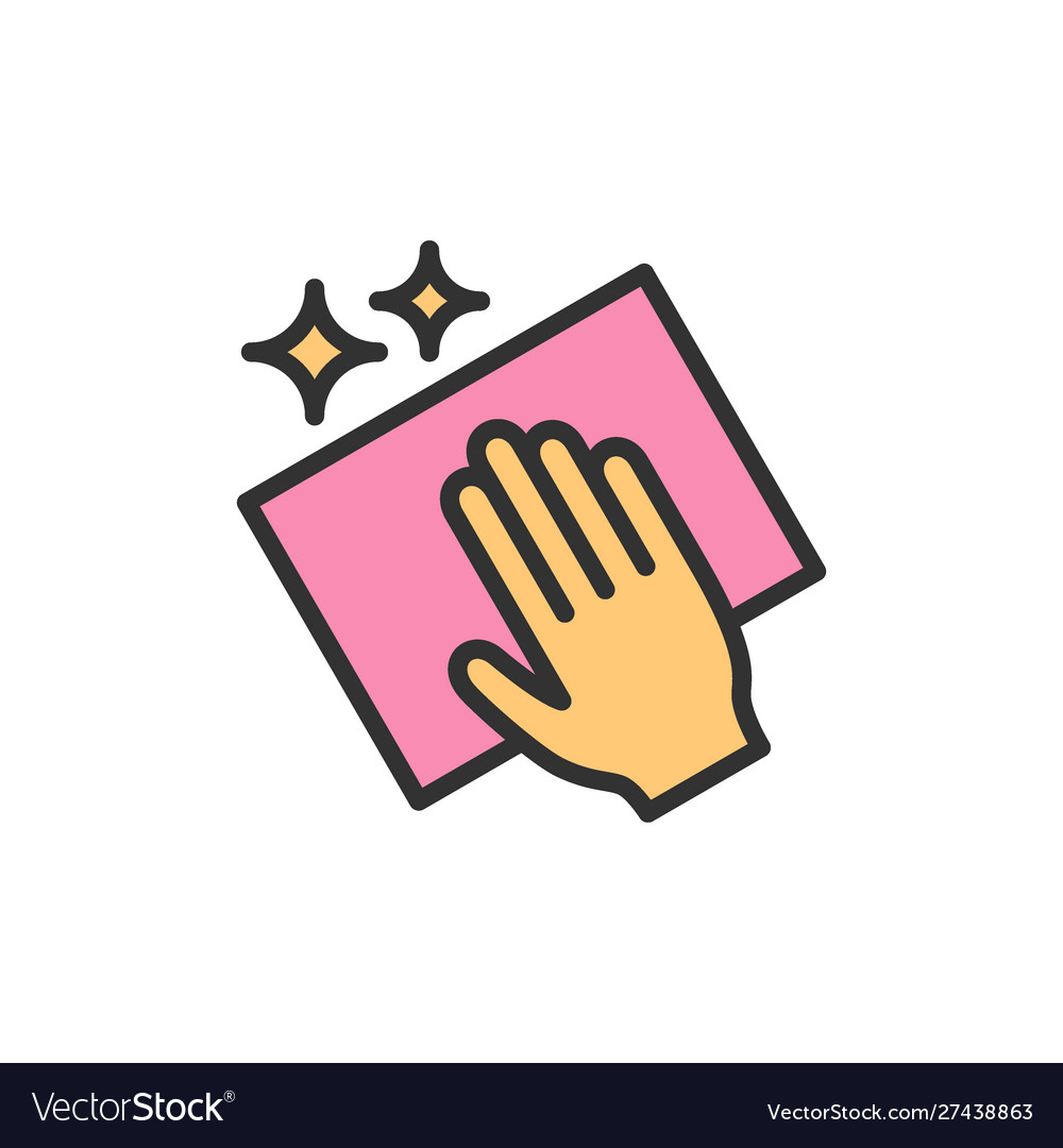 Cleaning with rag flat color line icon