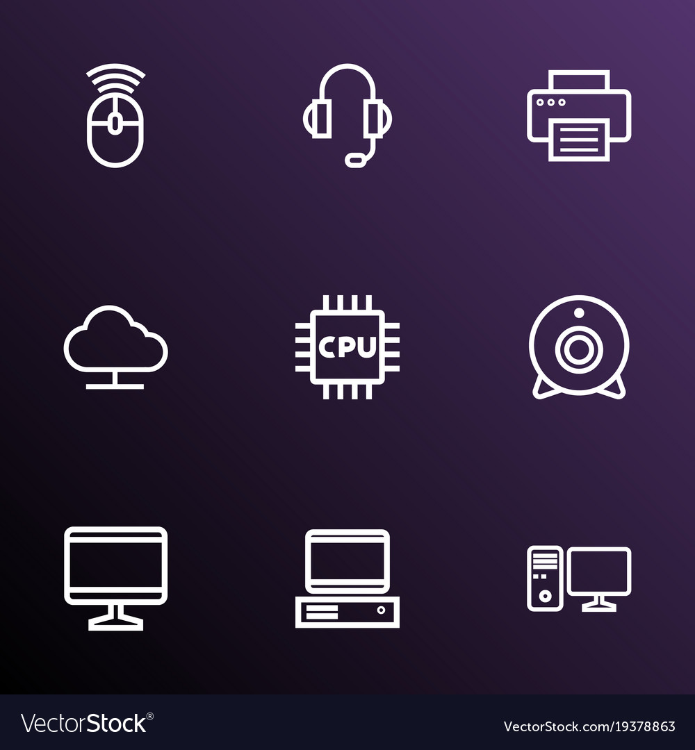 Computer icons line style set with storage