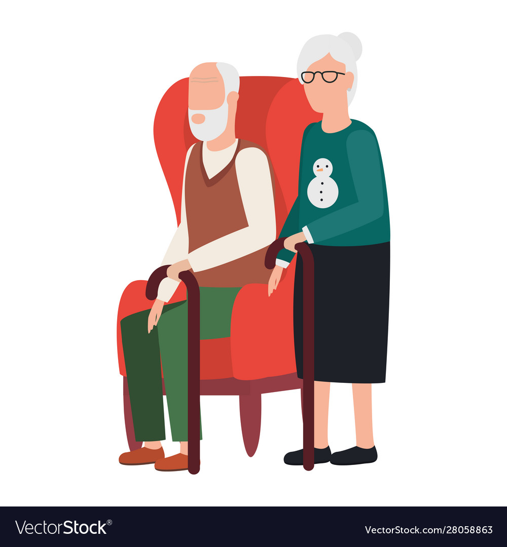 Grandmother and grandfather seated in sofa avatars vector image Grandmother and grandfather seated in sofa avatars