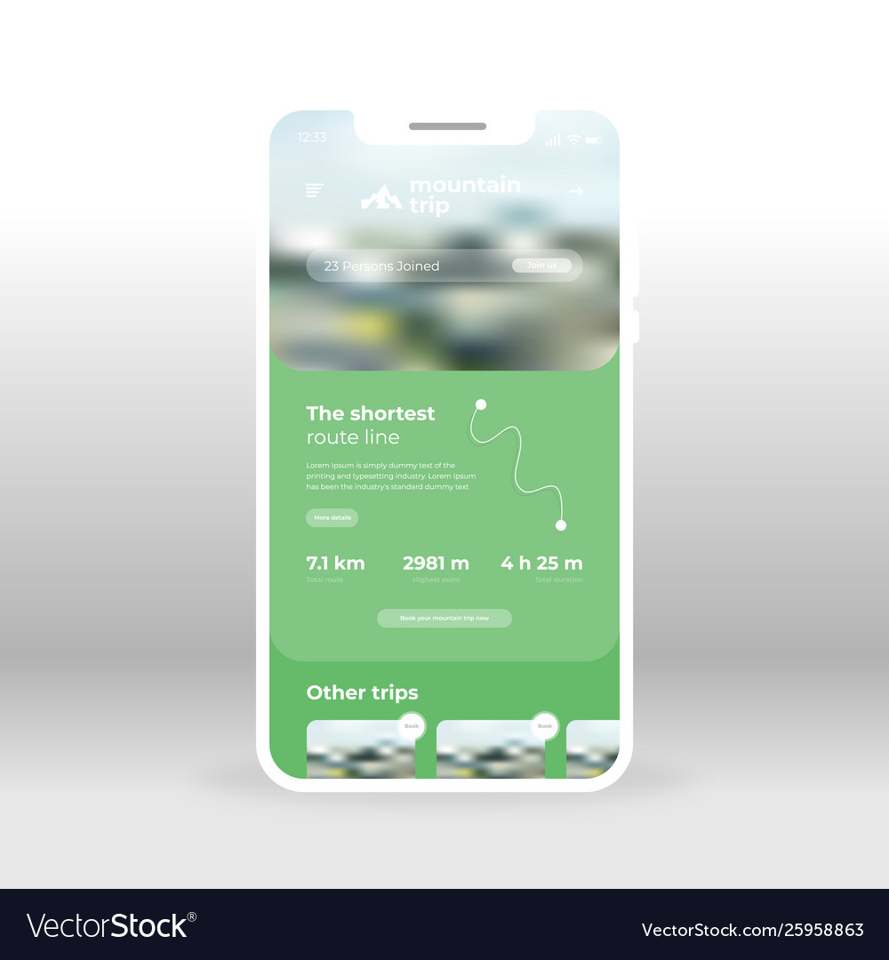 Green mountains ui ux gui screen for mobile apps vector image Green mountains ui ux gui screen for mobile apps