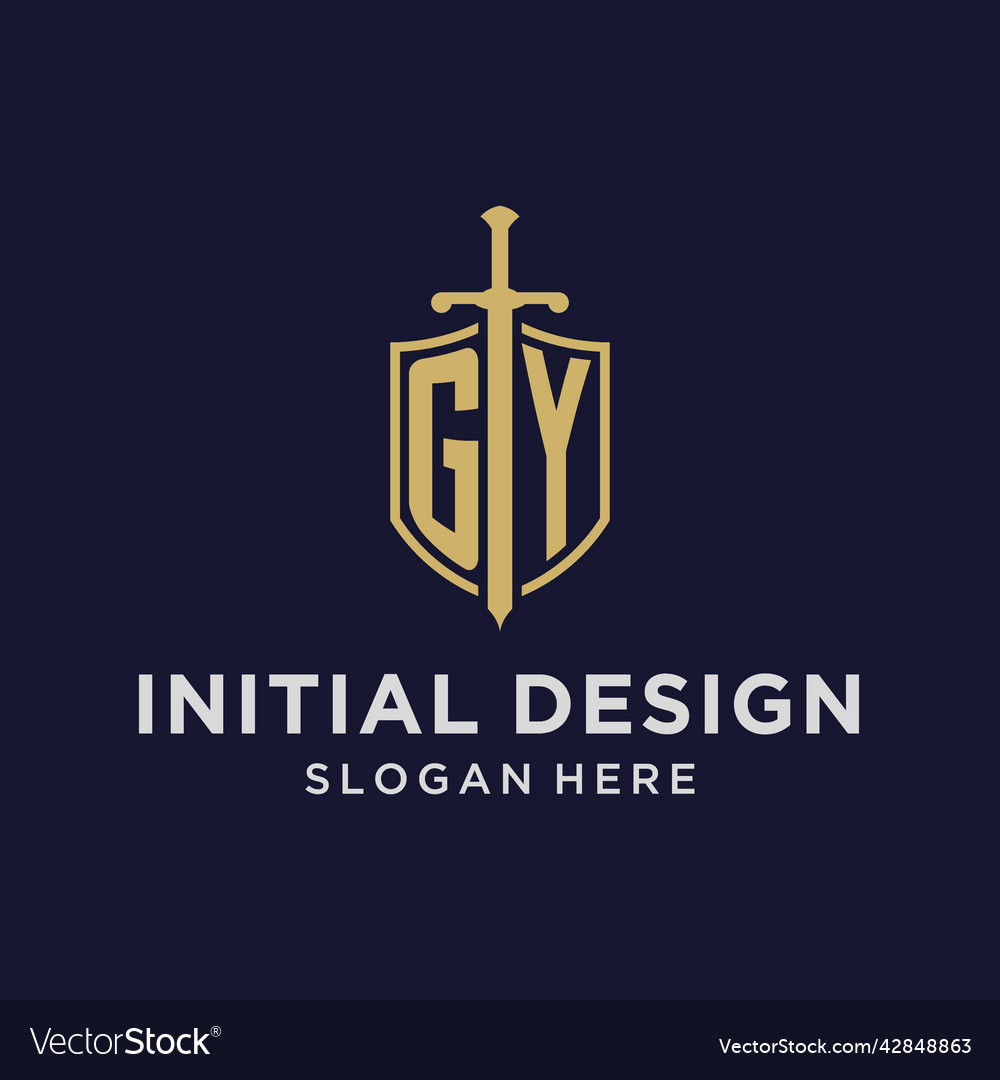 Gy logo initial monogram with shield and sword
