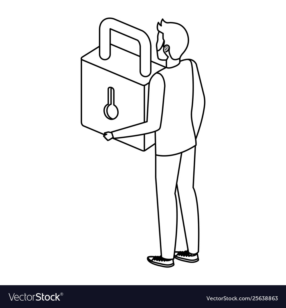 Man lifting safe secure padlock vector image Man lifting safe secure padlock