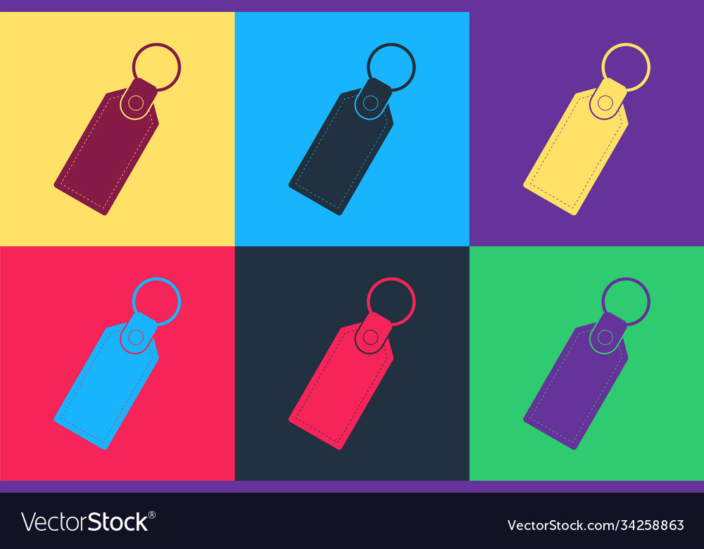 Pop art rectangular key chain with ring vector image Pop art rectangular key chain with ring