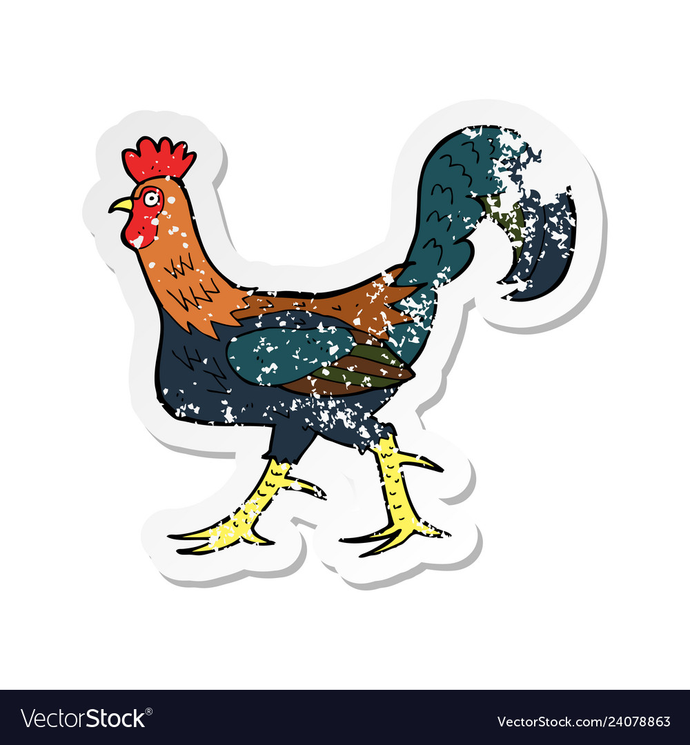 Retro distressed sticker of a cartoon cockerel