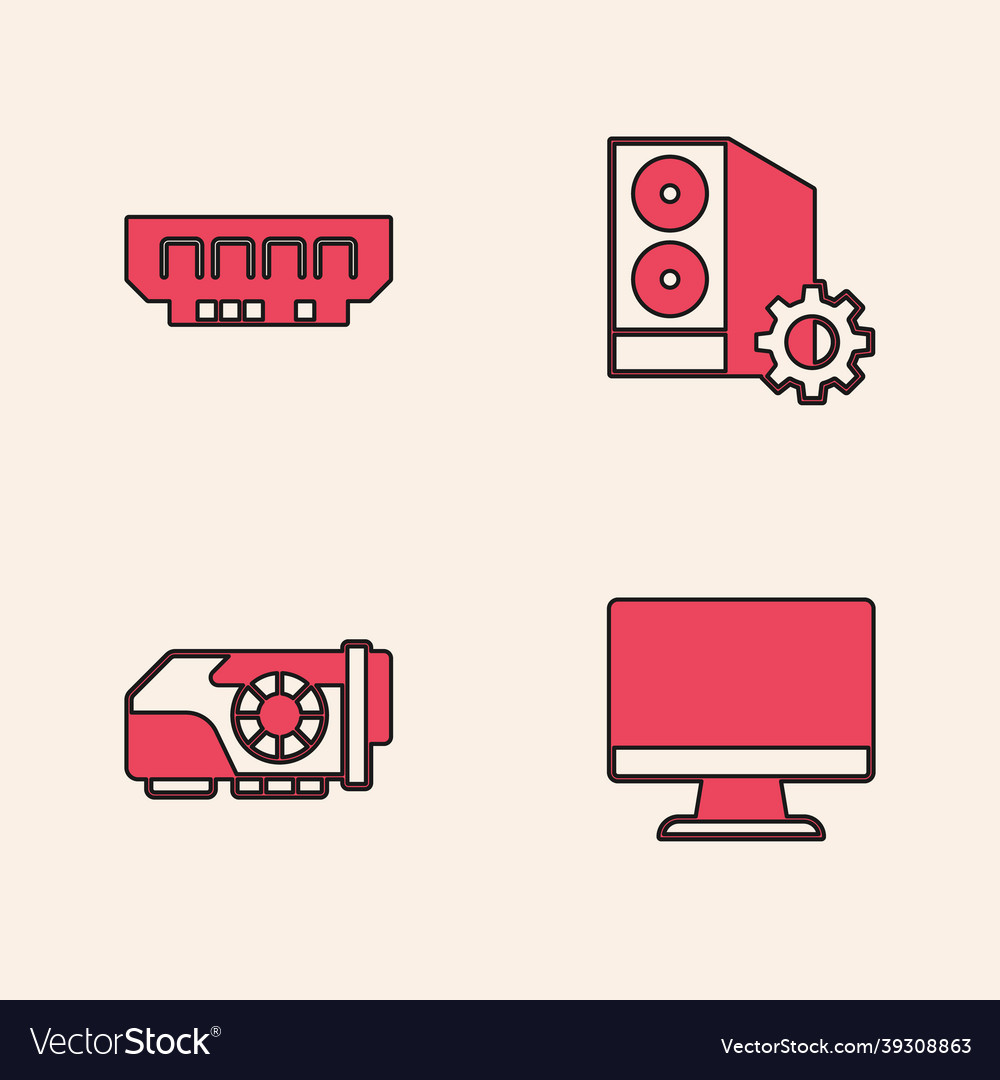 Set computer monitor screen ram random access vector image Set computer monitor screen ram random access