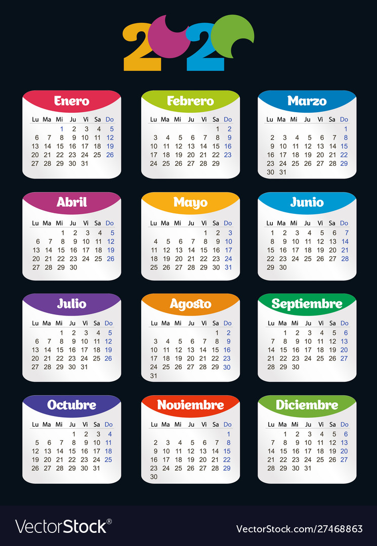 Vertical color pocket calendar on 2020 year week Vector Image