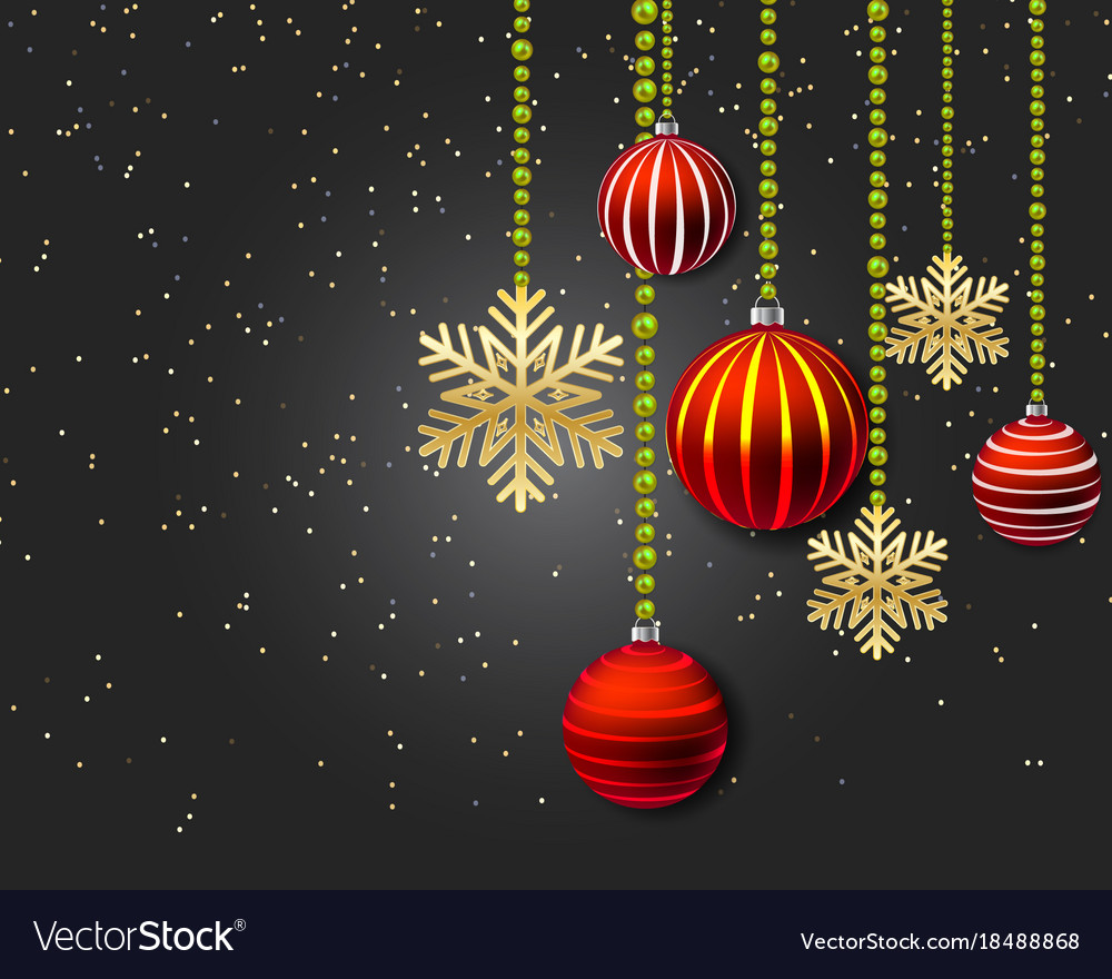 Christmas decoration with red balls and gold Vector Image