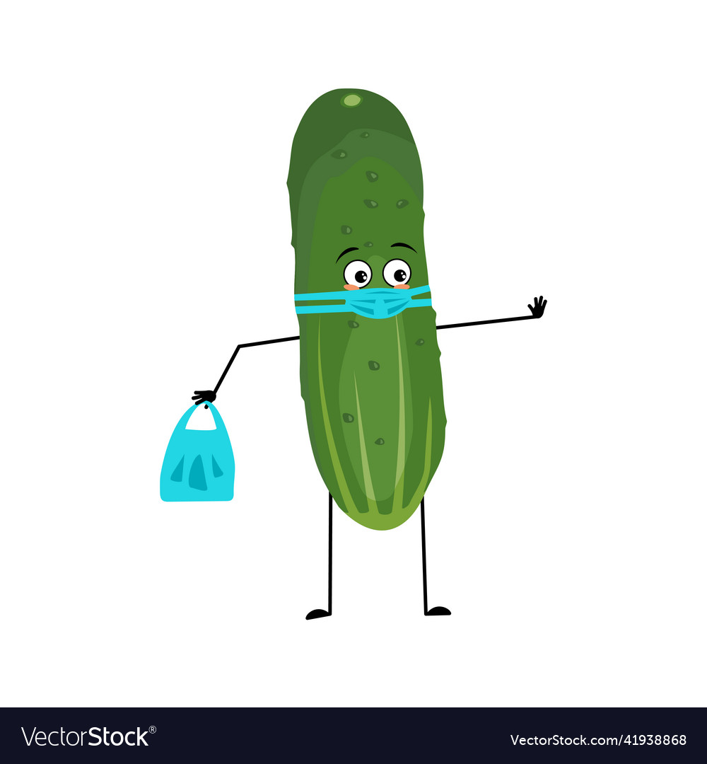 Cucumber character with sad emotions vector image Cucumber character with sad emotions