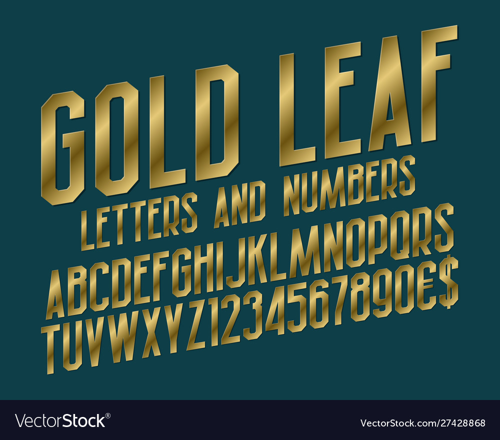 Gold leaf font letters numbers with currency vector image Gold leaf font letters numbers with currency