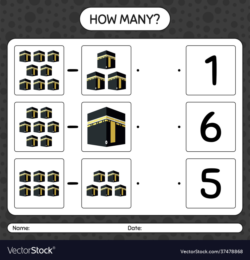 How many counting game with kaaba worksheet vector image How many counting game with kaaba worksheet