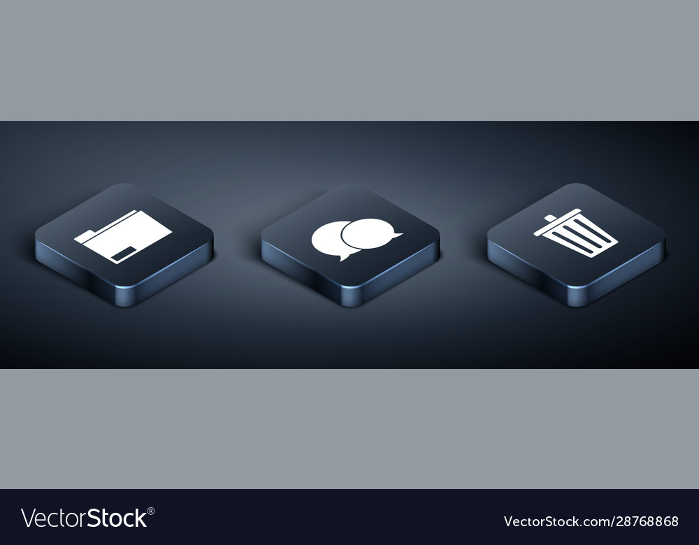 Set isometric document folder trash can vector image Set isometric document folder trash can