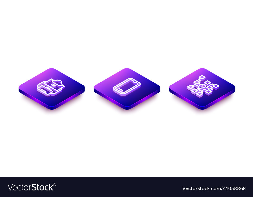 Set isometric line cloud database mobile phone