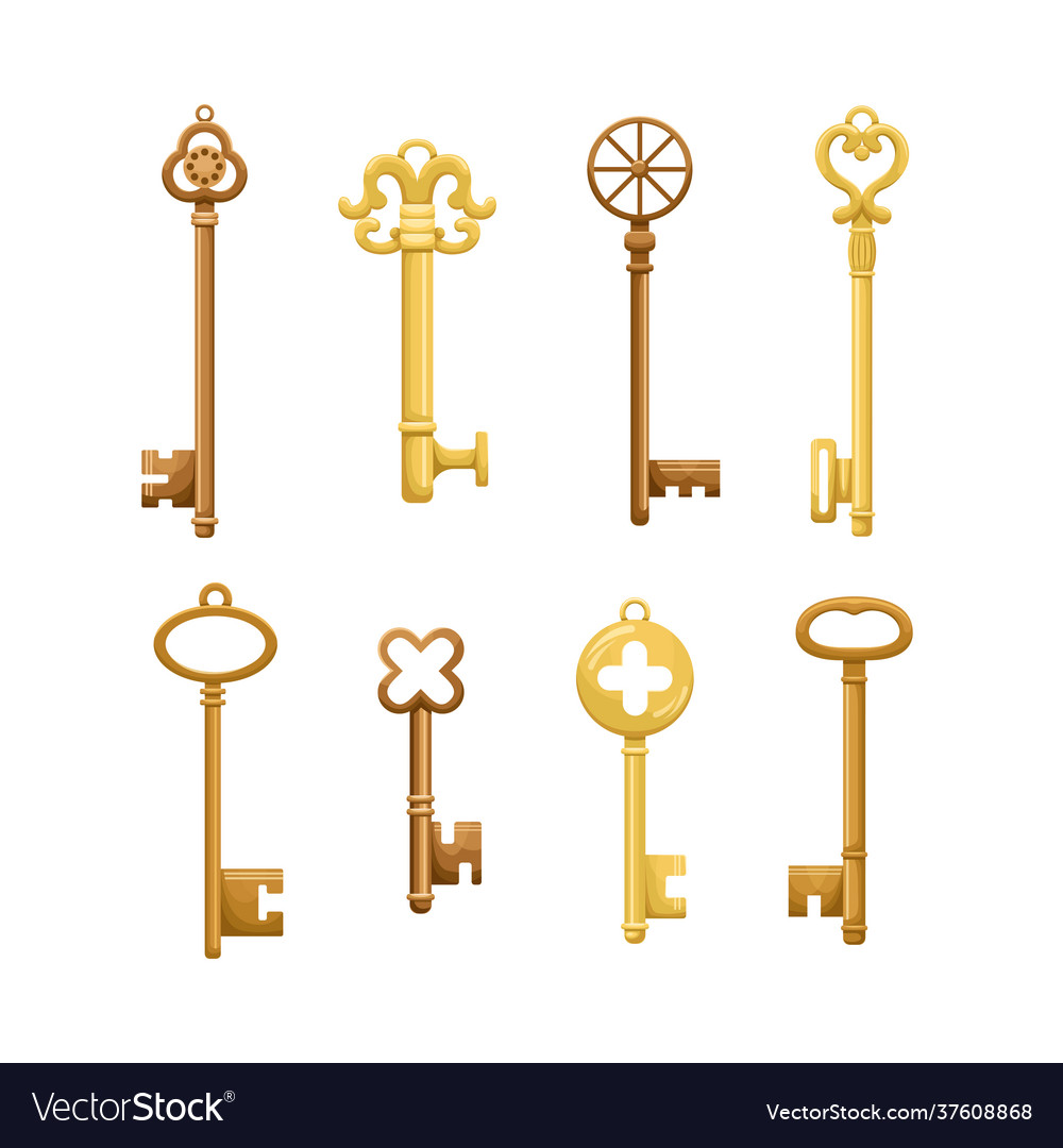 Set retro keys in flat style vector image Set retro keys in flat style
