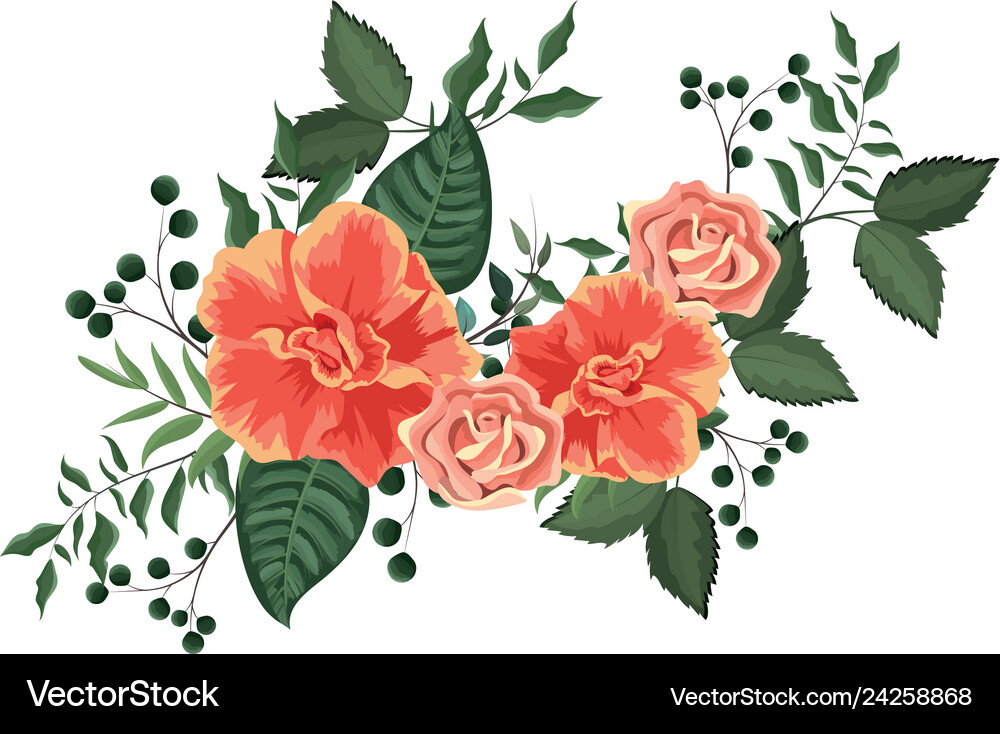 Spring flowers with leaves Royalty Free Vector Image