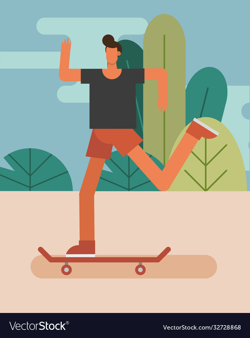 Young man in skateboard practicing activity