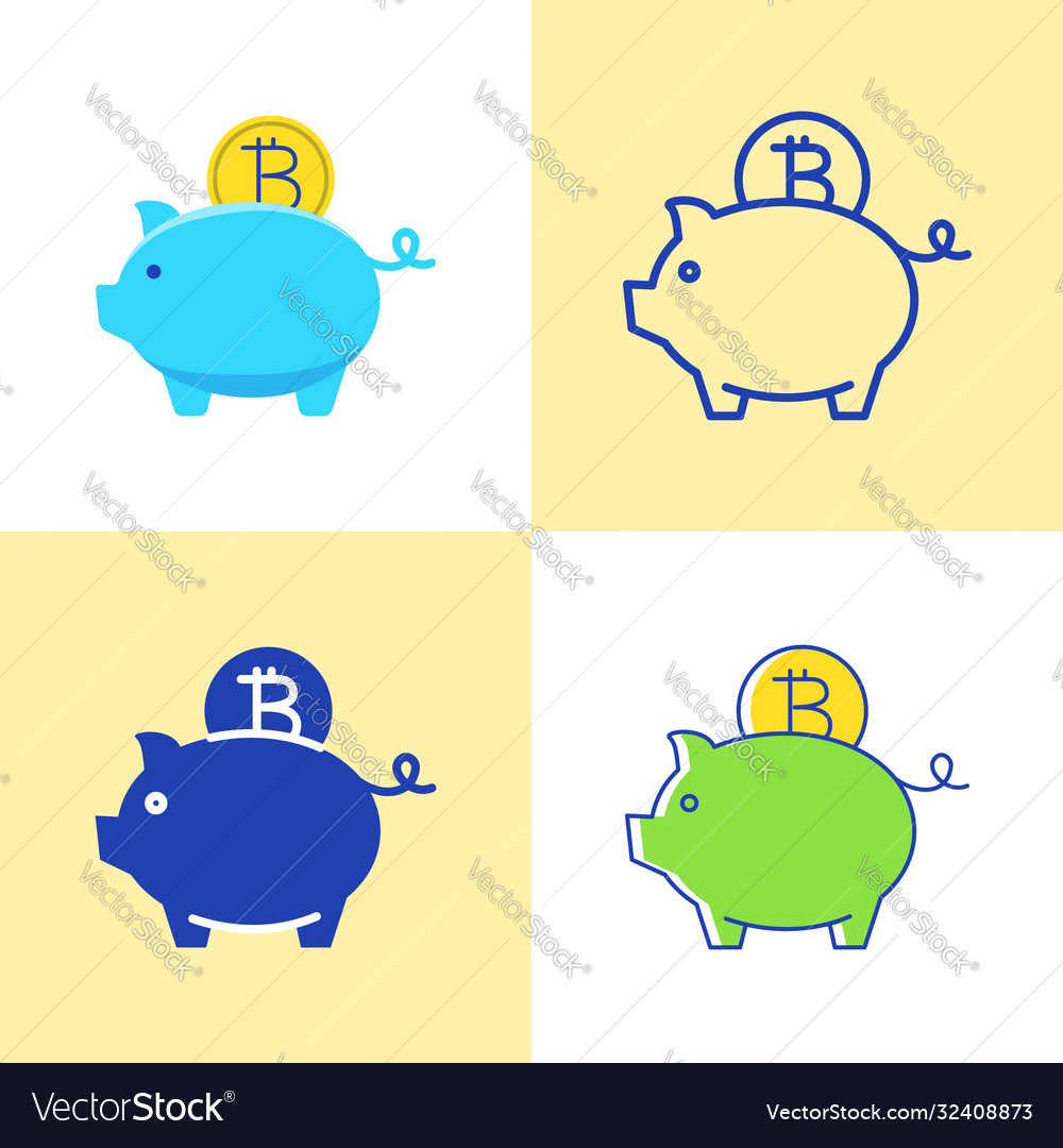 Bitcoin saving concept icon set in flat and line vector image Bitcoin saving concept icon set in flat and line