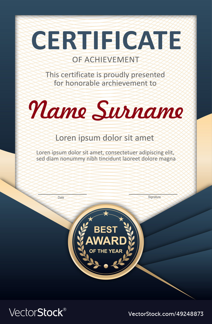 Blue And Gold Certificate Template Royalty Free Vector Image