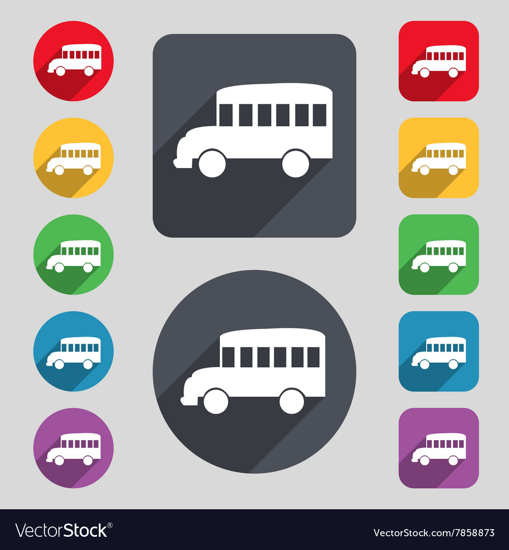 Bus icon sign a set of 12 colored buttons Vector Image