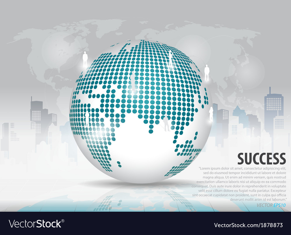 Dotted globe with building background Royalty Free Vector