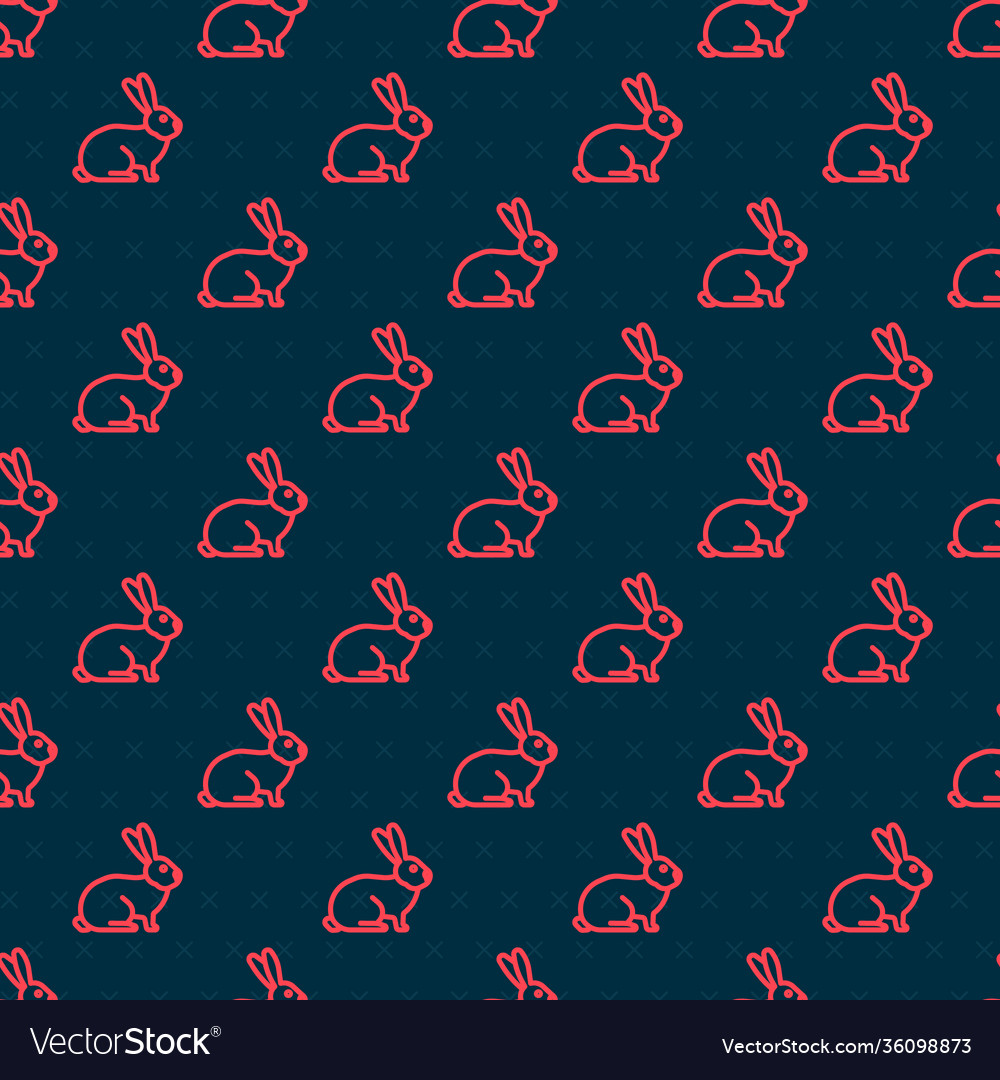 Red Line Rabbit Seamless Pattern