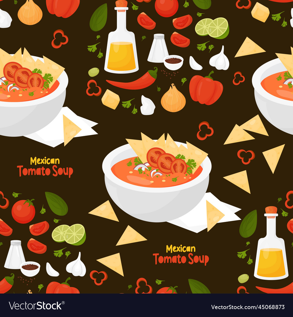 Seamless pattern with mexican tomato soup