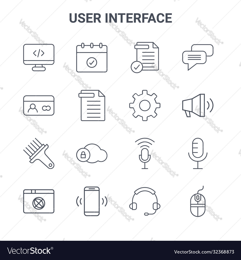 Set 16 user interface concept line icons 64x64 vector image Set 16 user interface concept line icons 64x64
