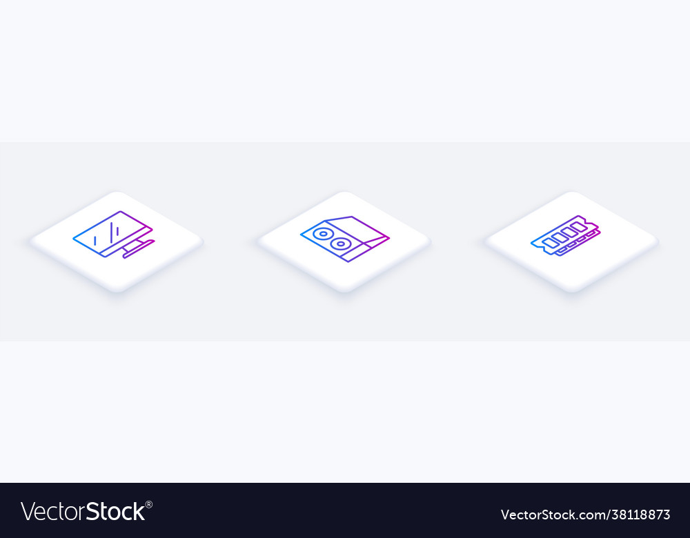 Set isometric line computer monitor screen case vector image Set isometric line computer monitor screen case