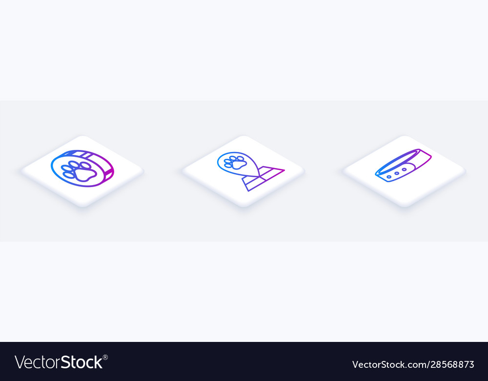 Set isometric line paw print map pointer vector image Set isometric line paw print map pointer