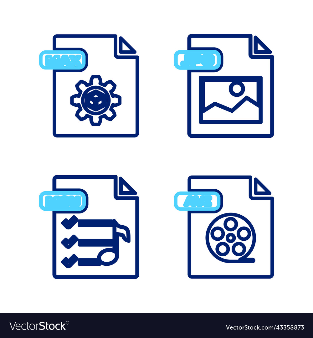 Set line avi file document m3u jpg and max icon vector image Set line avi file document m3u jpg and max icon