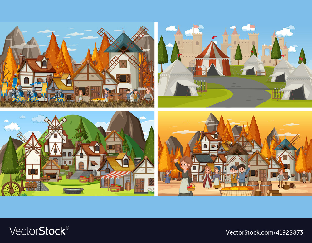 Set of different scene medieval