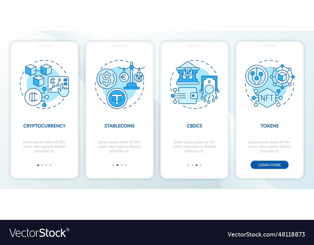 Walkthrough digital currency with line icons Vector Image Walkthrough digital currency with line icons