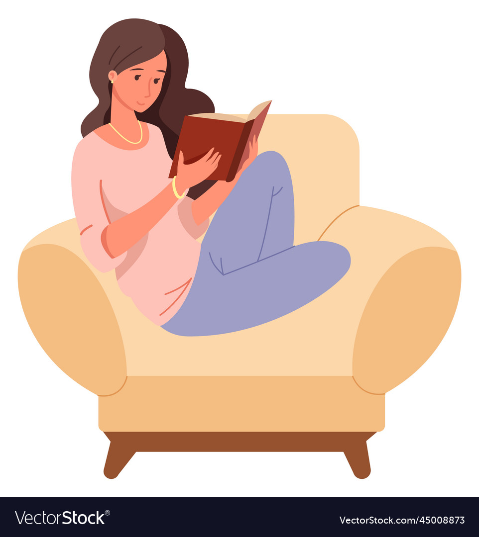 Woman read in cozy armchair hobby icon resting Vector Image