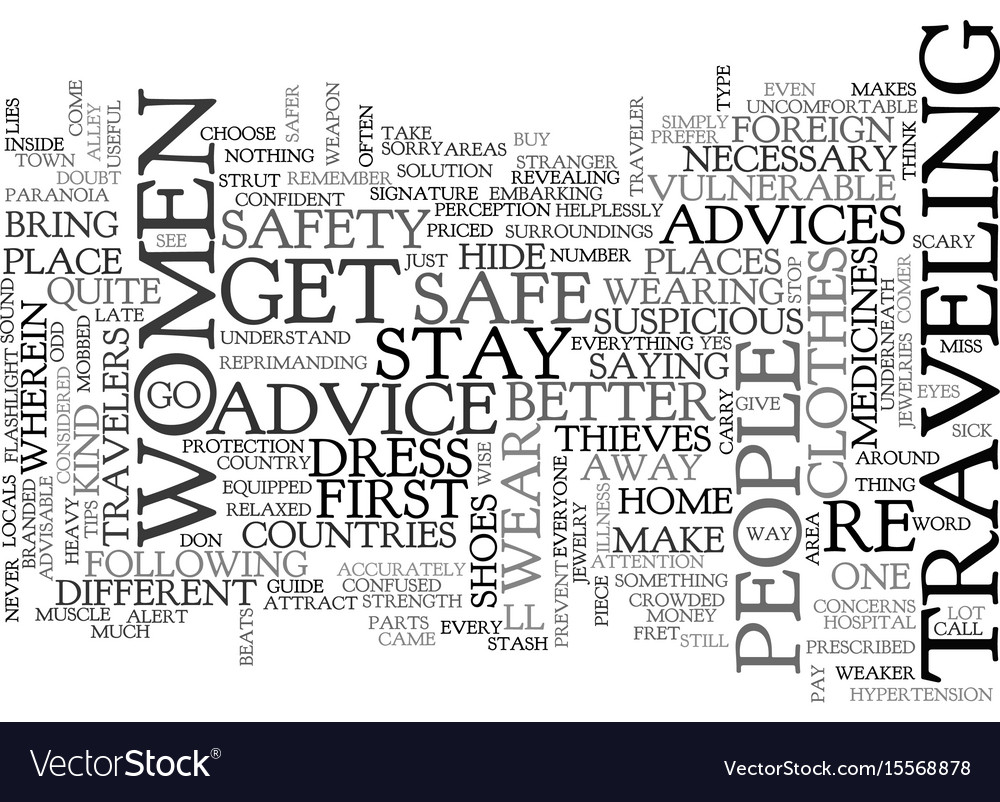 advice for women travelers text word cloud concept