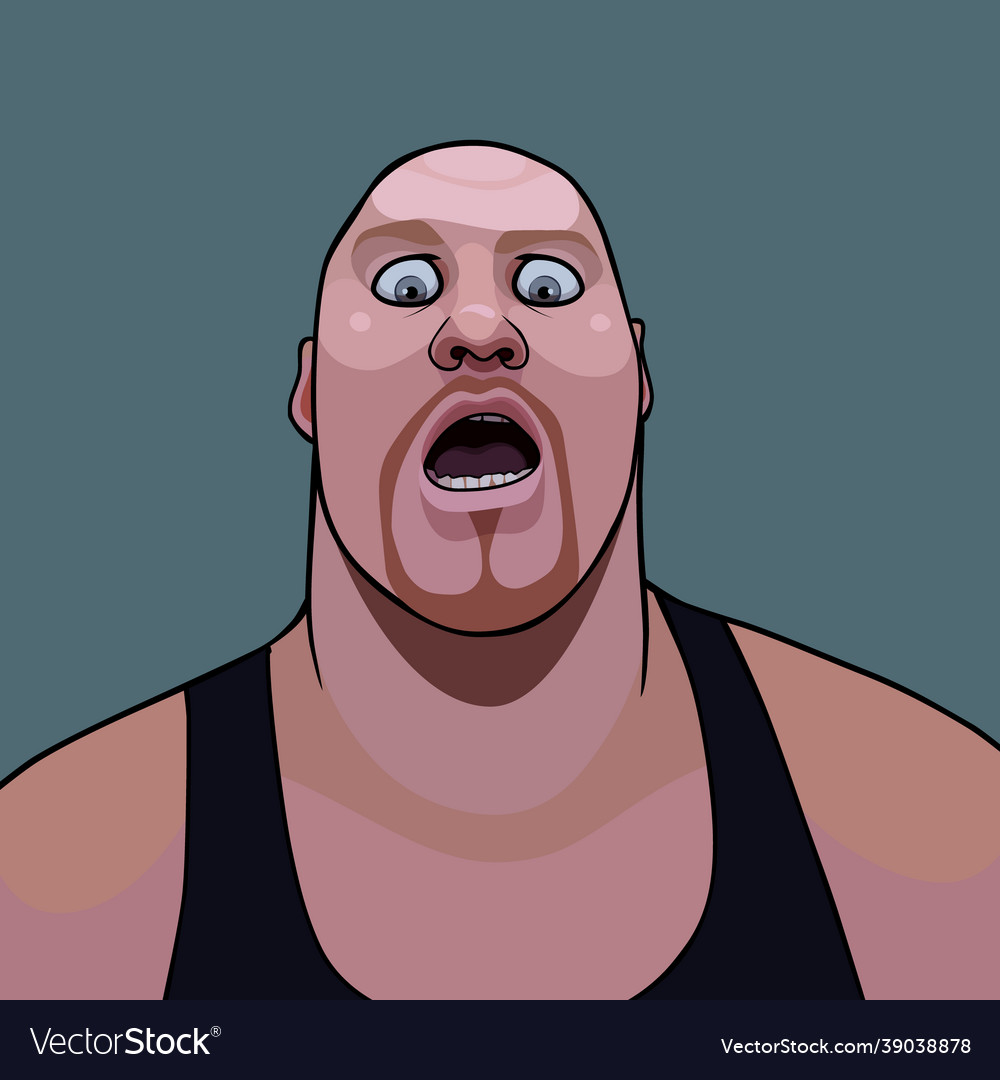 Cartoon hefty bald man opened his mouth