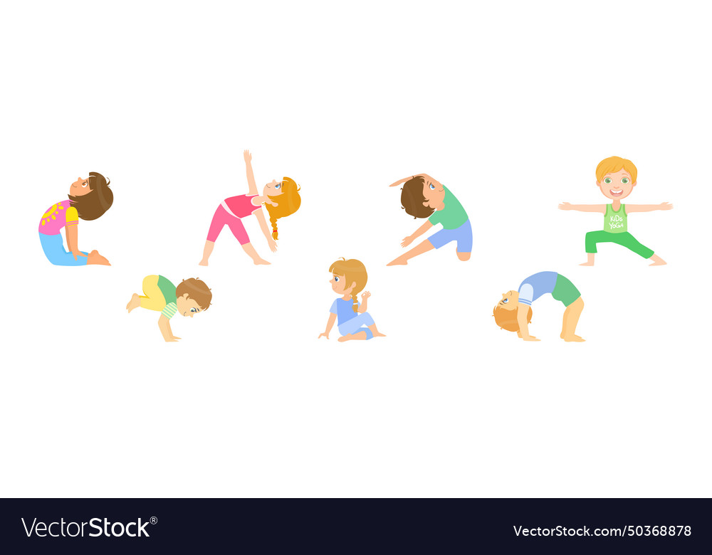 Children doing yoga physical exercises Royalty Free Vector