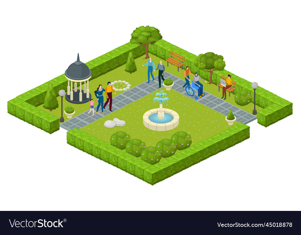 People in isometric park man