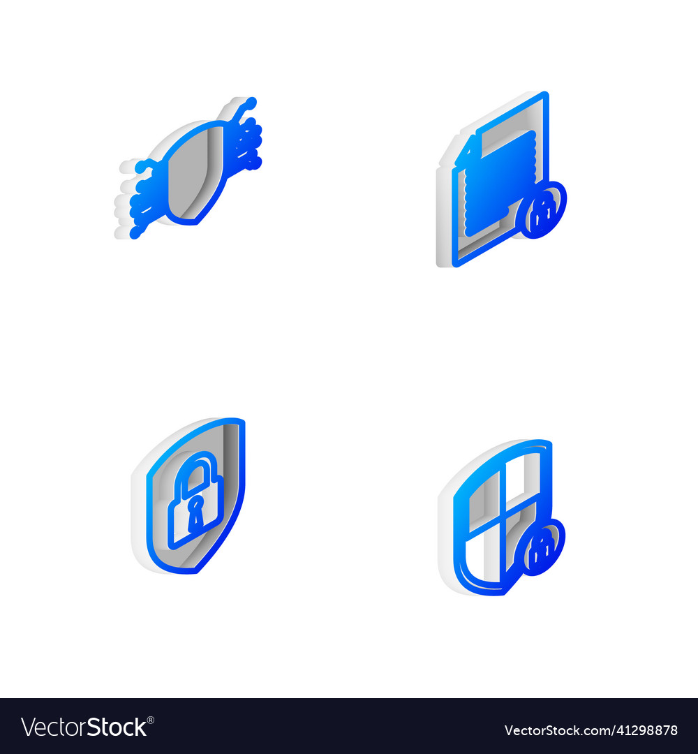 Set isometric line document and lock cyber vector image Set isometric line document and lock cyber