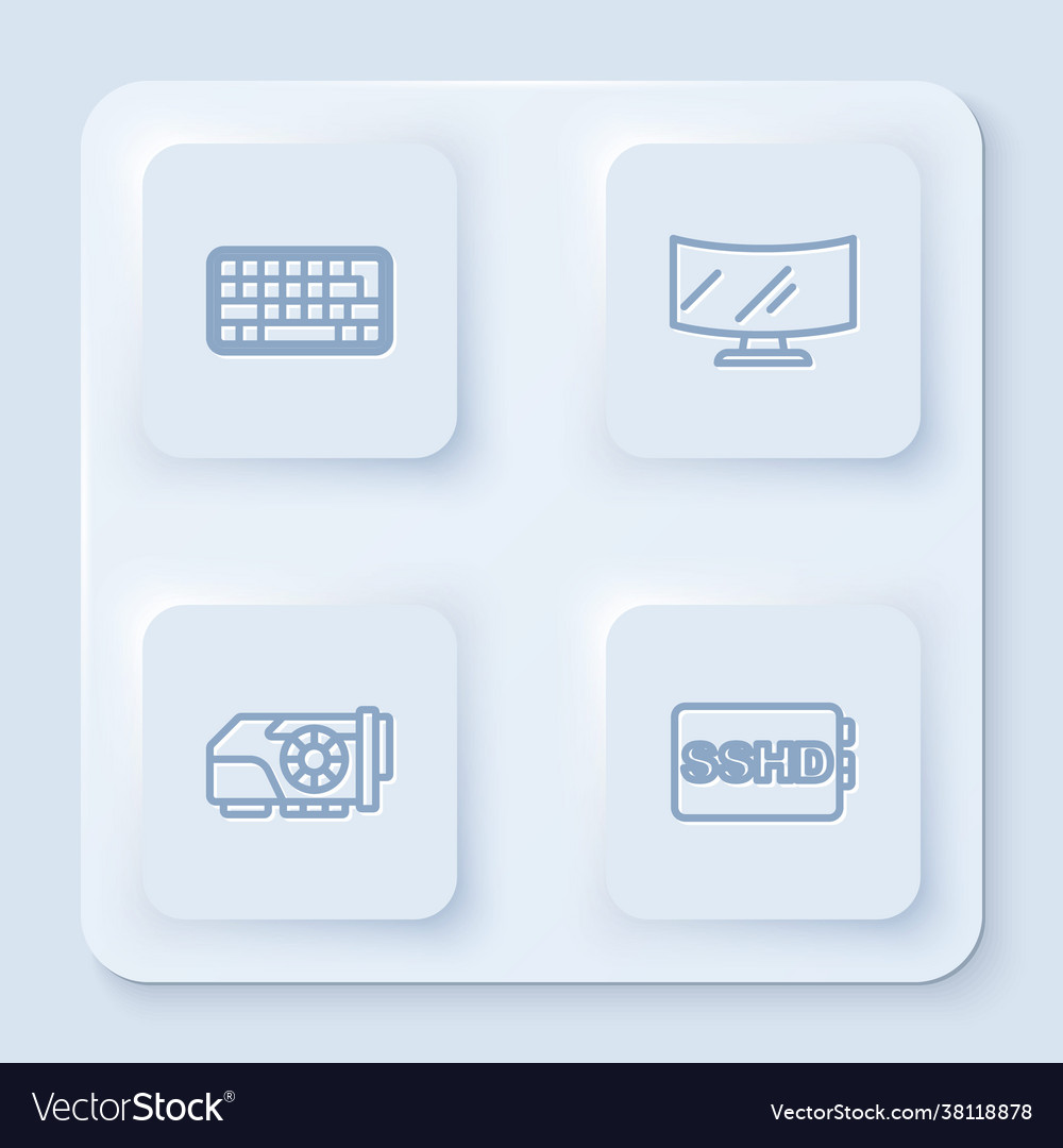 Set line keyboard computer monitor screen video vector image Set line keyboard computer monitor screen video
